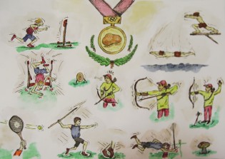 Filip Gašparín, Bramboroví medailisté, kolorovná perokresba, Wichterlovo gymnázium, Ostrava