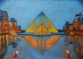 Heidi Homolová, Plavání při západu slunce, pastel,Mendlovo gymnázium, Opava