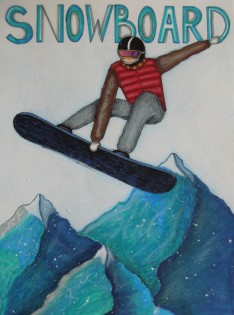 Irina Smolaninova, Snowboard, pastelka a akvarel, Dagdas Vidusskola, Dagda, Lotyšsko