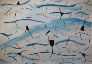 Kateřina Sprinzlová, Moře zmatku, akvarel, Církevní gymnázium Plzeň