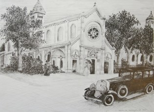 Michaela Ondrušáková, Notre Dame des Champs s autem, tužka, Wichterlovo gymnázium, Ostrava