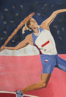 Natálie Justýna Smičková, Bára Špotáková zahajuje letní Olympiádu v Paříži, tempera, Jazykové gymnázium Pavla Tigrida, Ostrava