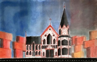 Rose Touraud, Kostel sv. Marka v Chile, suchý pastel, Limoges, Francie