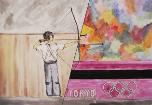 Veronika Wojnarová, akvarel a fix, Wichterlovo gymnázium Ostrava