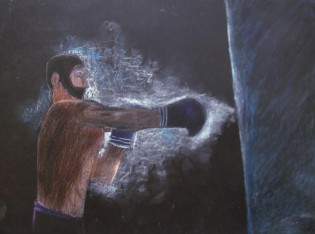 Vítek Chlebovský, Příprava na olympiádu, suchý pastel, ZŠ Hlučín